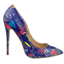 2020 New arrival Fashion stiletto high heel patent leather  pointy toe printed  women dress shoes